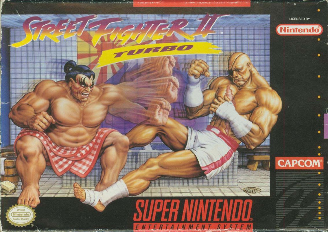 Caixa e cartucho de Street Fighter II Turbo para Super Nintendo