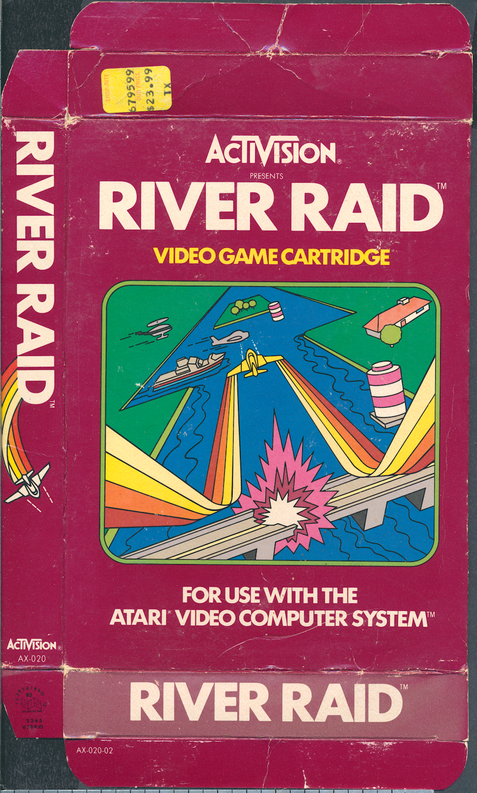 Embalagem original de River Raid com a arte clássica da Activision